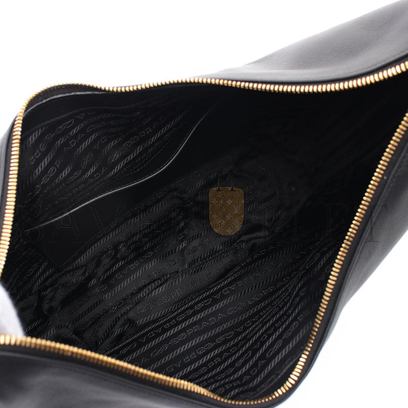 Pra*a soft grain shoulder bag leather black 1bc212 (35*22.5*8cm)